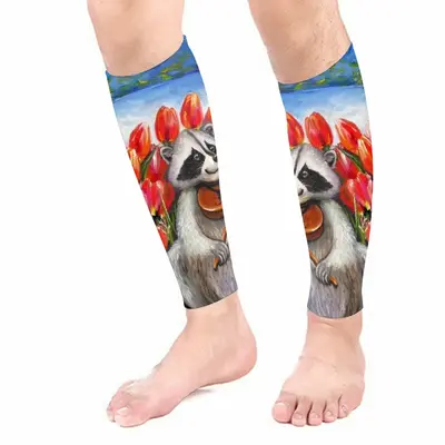 Raccoon Celebrating Spring Calf Sleeves