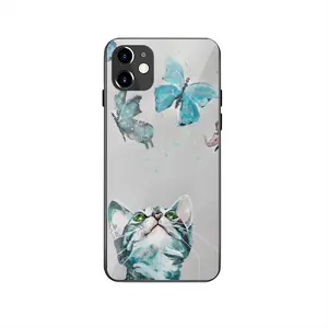 Cat And Butterflies iPhone 12 Phone Case (Tempered Film)