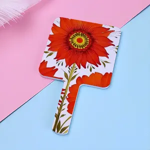 Three Red Flowers Square Handle Mirror