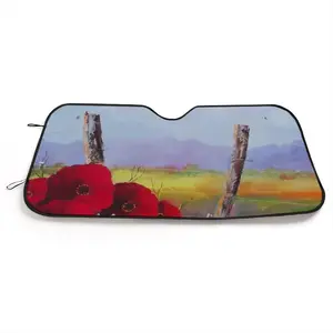 Fence Poppies Car Windshield Sunshade