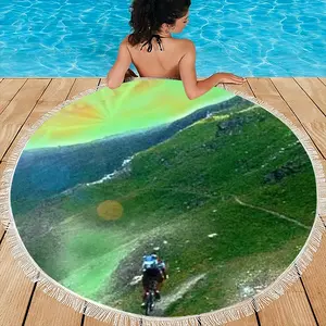 Biking In Hell Round Beach Towels