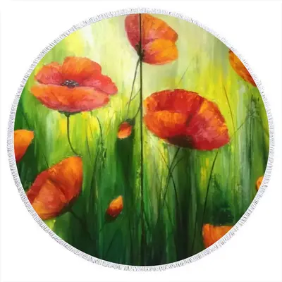 The Sunshine Poppies Round Beach Towels