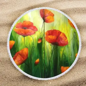 The Sunshine Poppies Round Beach Towels