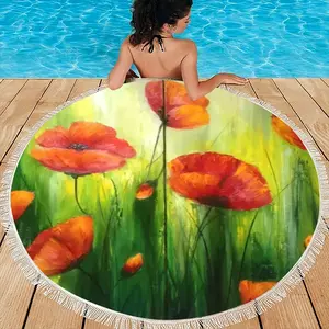 The Sunshine Poppies Round Beach Towels