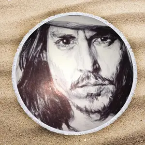 Johnny Depp Portrait Round Beach Towels