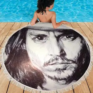 Johnny Depp Portrait Round Beach Towels