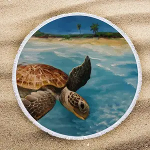 Caribbean Turtle Iii Round Beach Towels