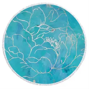 Turquoise Peony Round Beach Towels