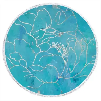 Turquoise Peony Round Beach Towels