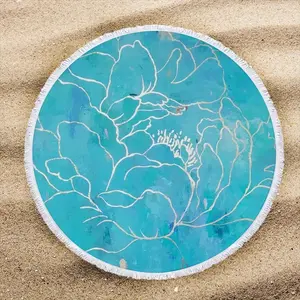 Turquoise Peony Round Beach Towels