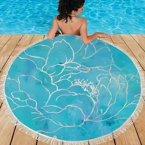 Turquoise Peony Round Beach Towels