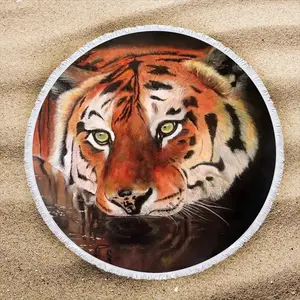 Eyes Of The Tiger Round Beach Towels