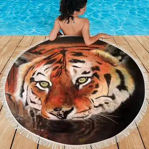 Eyes Of The Tiger Round Beach Towels