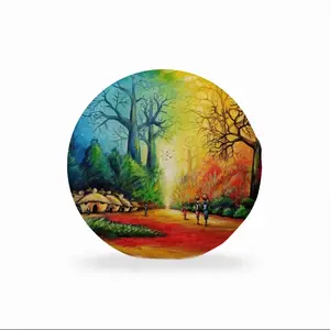 Landscape African Village Scene Circular Chair Cushion