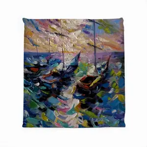 Sailboats At The Sunset Square Cushion