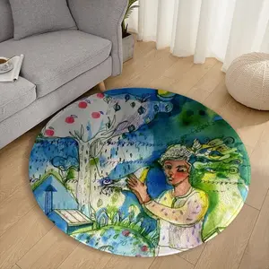 Boy With Bird Flannel Mats Carpet (Round)