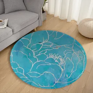 Turquoise Peony Flannel Mats Carpet (Round)