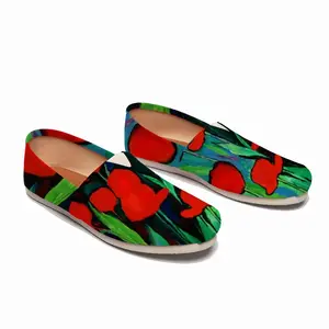 Men Red Tulips Flat Shoes