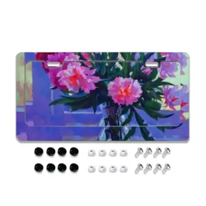 Peonies License Plate Frame (Flat Hole)