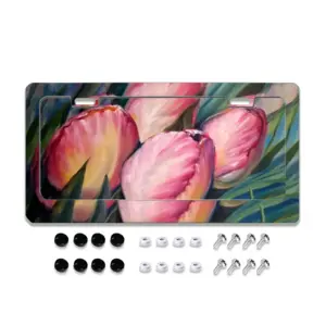 Pink Tulips License Plate Frame (Flat Hole)