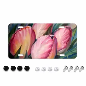 Pink Tulips License Plate Frame (Flat Hole)