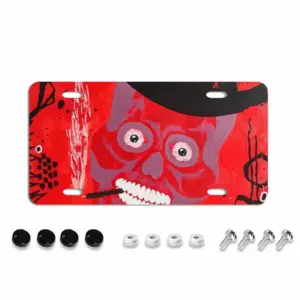 Buenos Dias Amigo - Red Skull Dead Halloween Mexico Muertos Calavera Catrina License Plate Frame (Flat Hole)