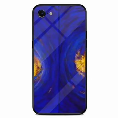 Centrifugal Blue Circles Attached Yellow iPhone 7/8 Phone Case (Tempered Film)