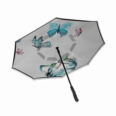 Cat And Butterflies Reverse Umbrella