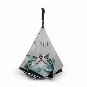 Cat And Butterflies Reverse Umbrella