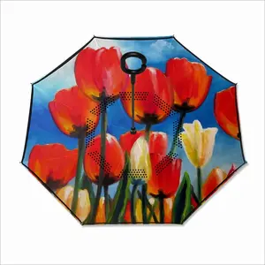 Wild Tulips On Spring Sky Reverse Umbrella