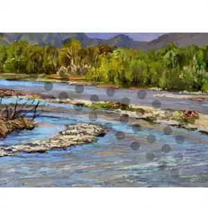 Oil Landscape Mountain River In The Morning Reverse Umbrella