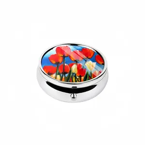 Wild Tulips On Spring Sky Portable Pill Box