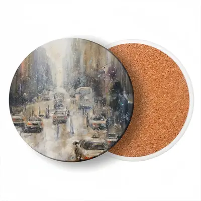 Snowy Day Ceramic Coaster (Round)