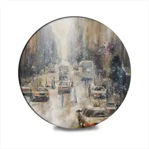 Snowy Day Ceramic Coaster (Round)