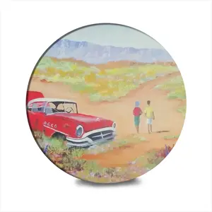 Two Friends Near The 1955 Buick Ceramic Coaster (Round)