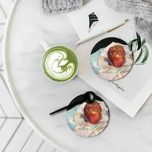 Apples On A Table Ceramic Coaster (Round)