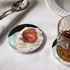 Apples On A Table Ceramic Coaster (Round)