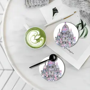 The Sacred Heart Of Paris On The Hill Of Montmartre Ceramic Coaster (Round)