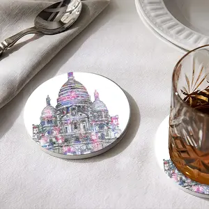 The Sacred Heart Of Paris On The Hill Of Montmartre Ceramic Coaster (Round)