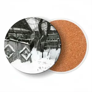 Old Yard In Winter Ceramic Coaster (Round)