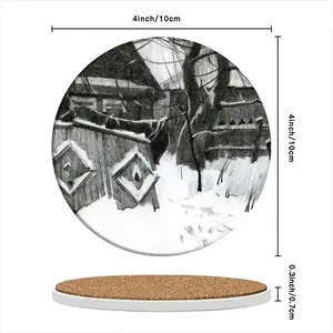 Old Yard In Winter Ceramic Coaster (Round)