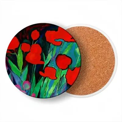 Red Tulips Ceramic Coaster (Round)