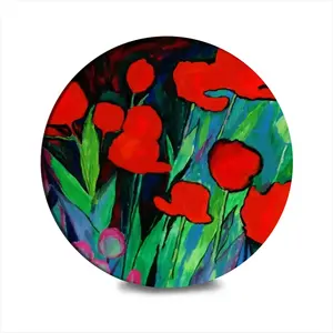 Red Tulips Ceramic Coaster (Round)