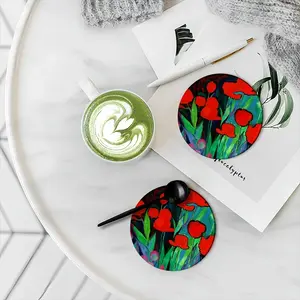 Red Tulips Ceramic Coaster (Round)