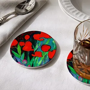 Red Tulips Ceramic Coaster (Round)