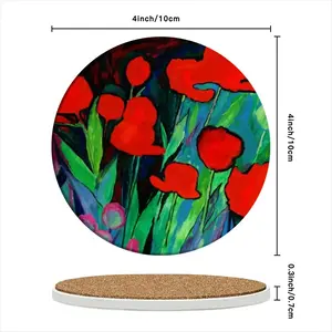 Red Tulips Ceramic Coaster (Round)