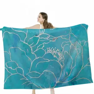 Turquoise Peony Flannel Blanket (Multi-Size, Horizontal)