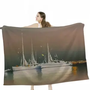 Sailboats Anchored At Sunset Flannel Blanket (Multi-Size, Horizontal)