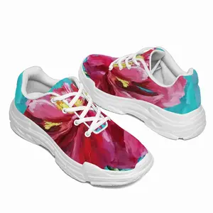 Men Bright Pink Peony Flower Acrylic Chunky Sneakers