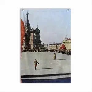 Lady In Red Square Double Sided Flag (Multi-Size, Vertical)